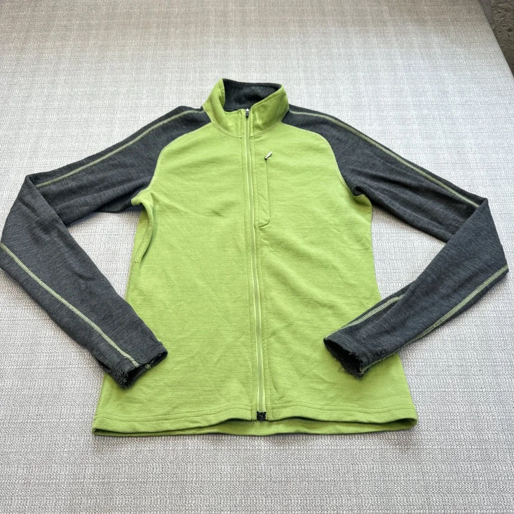 Ibex Womens Jacket Small Merino Wool Full Zip Green‎ Gray Outdoor Hiking Active